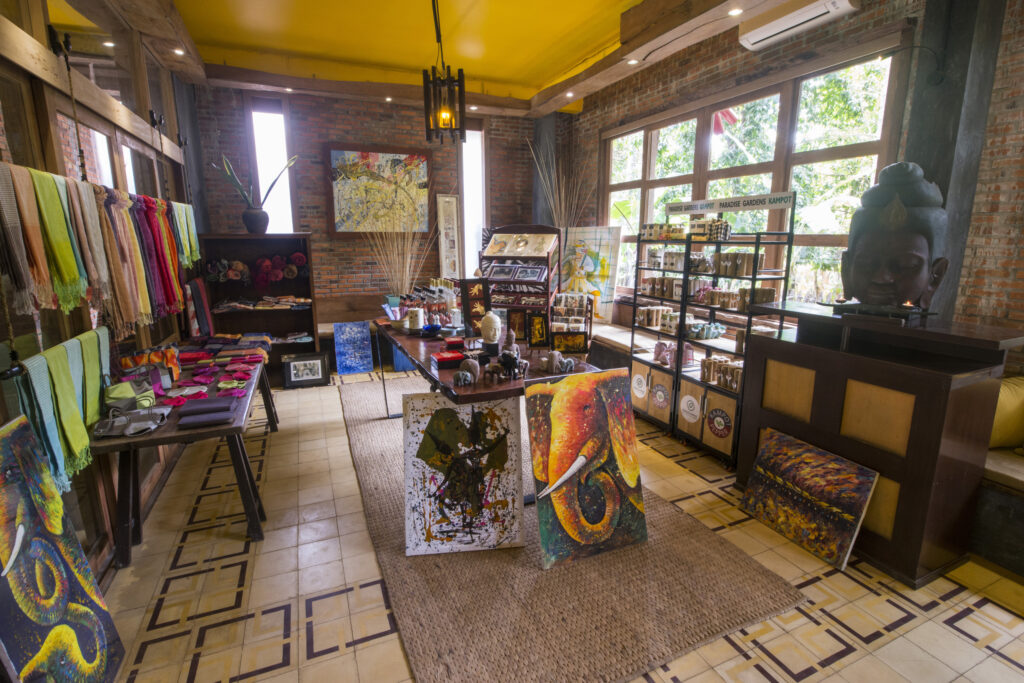 Souvenir shop inside Maison hotel that collect only hand craft by local people in Battambang.
